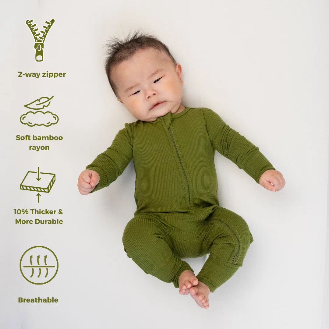 Ribbed Zipper Sleeper - Olive Green