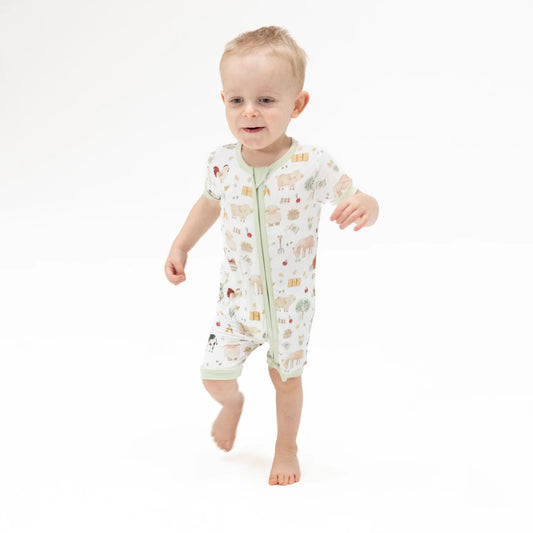 Farm Animals Shortie 2-Way Zipper Romper
