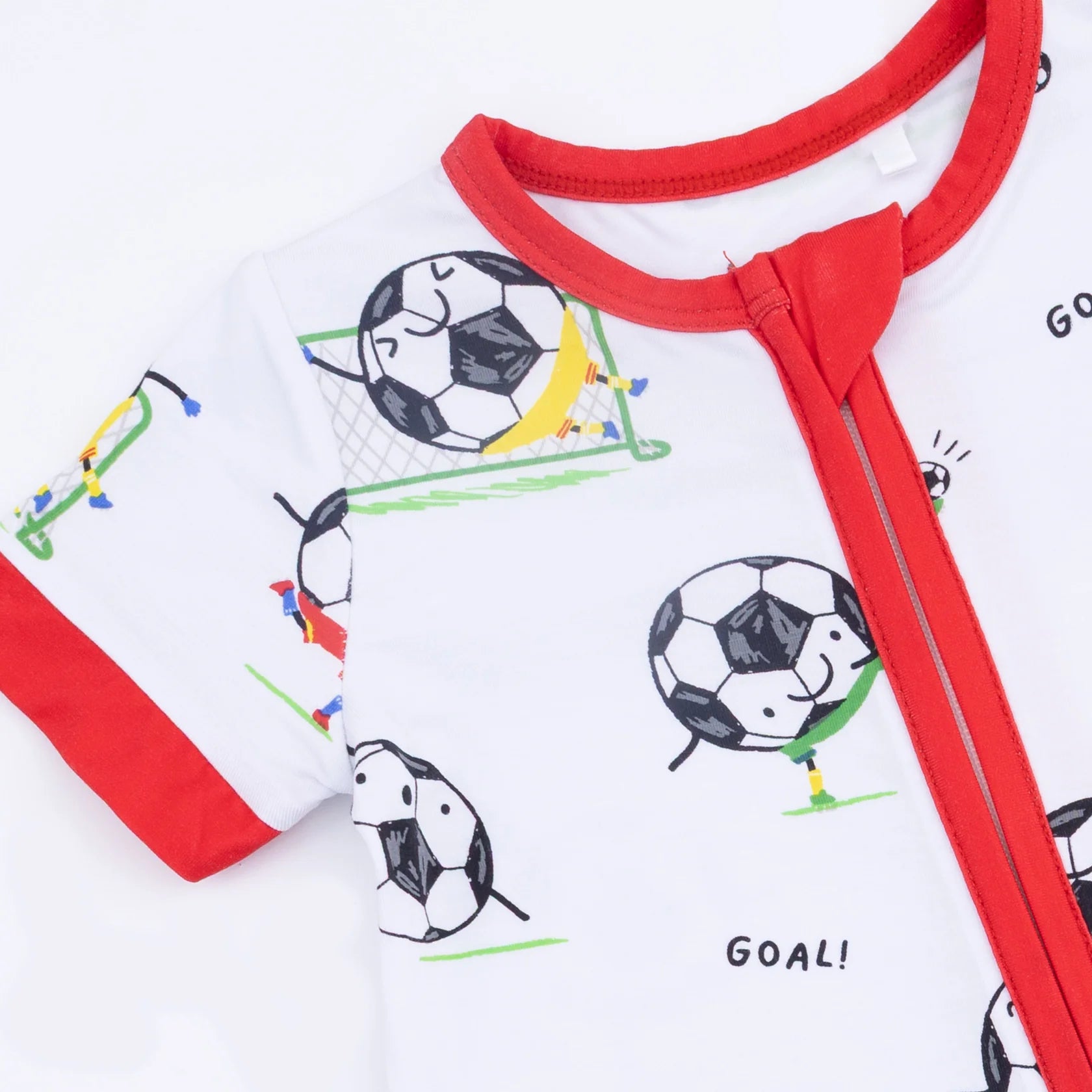 Soccer Balls Shortie 2-Way Zipper Romper - Red
