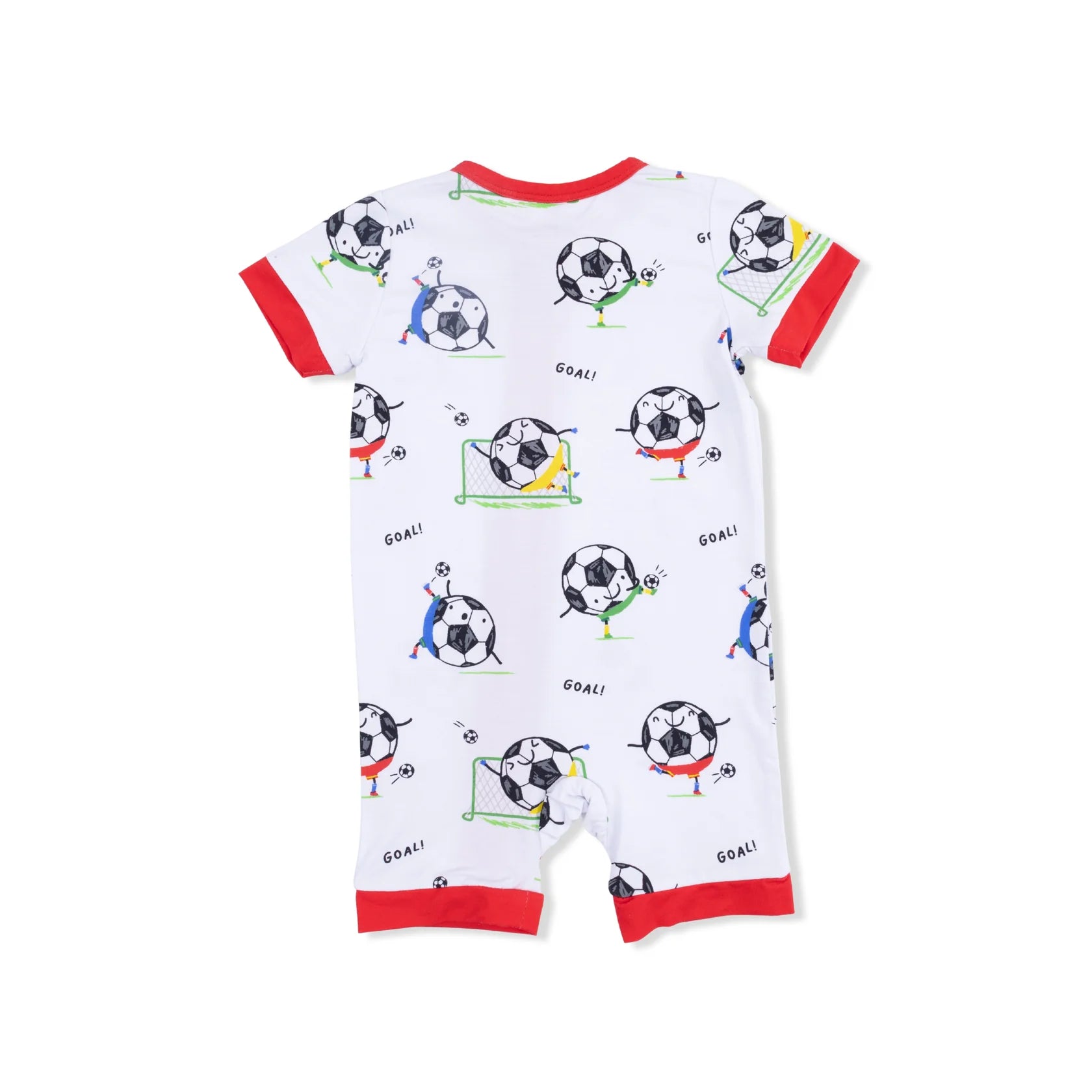Soccer Balls Shortie 2-Way Zipper Romper - Red
