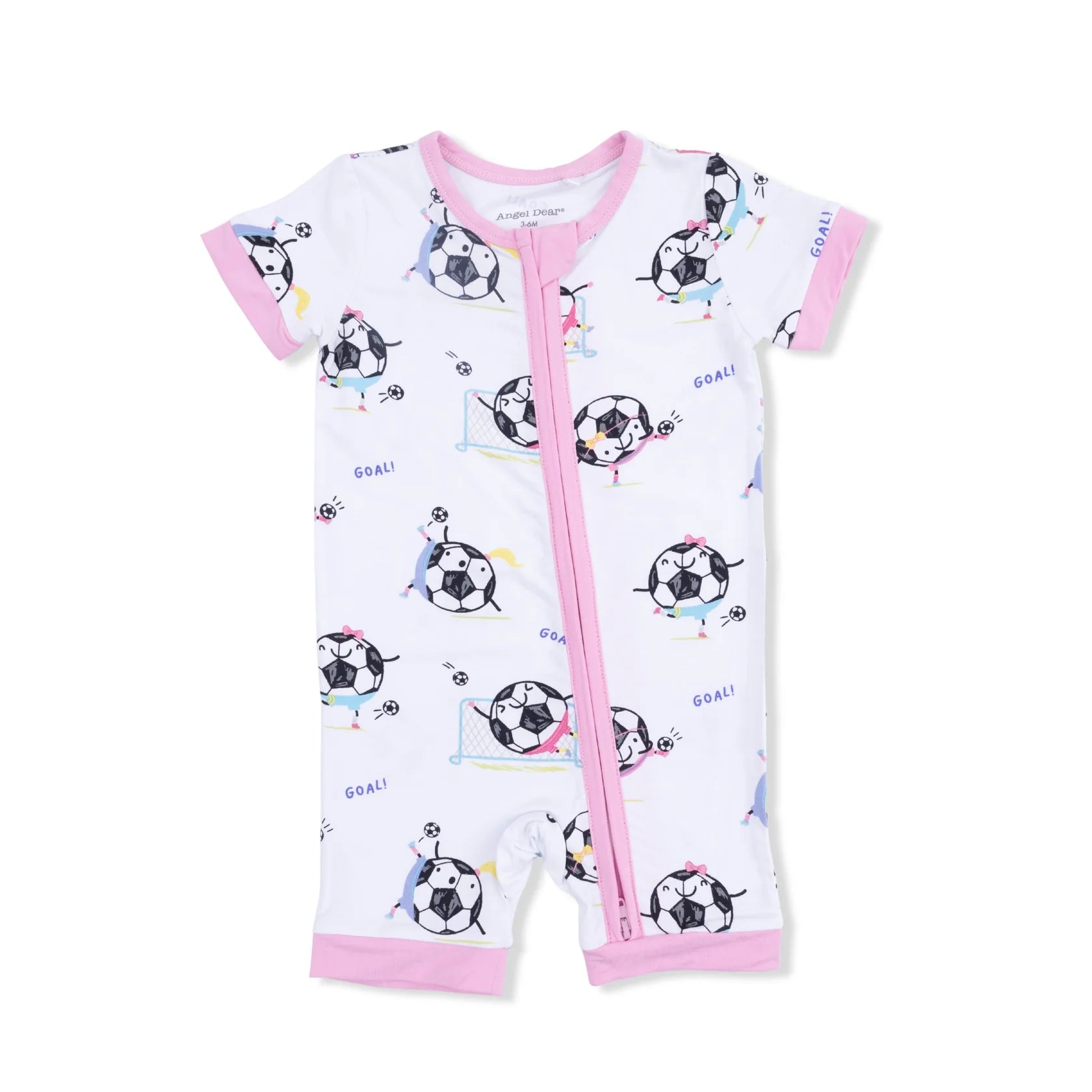 Soccer Balls Shortie 2-Way Zipper Romper - Pink