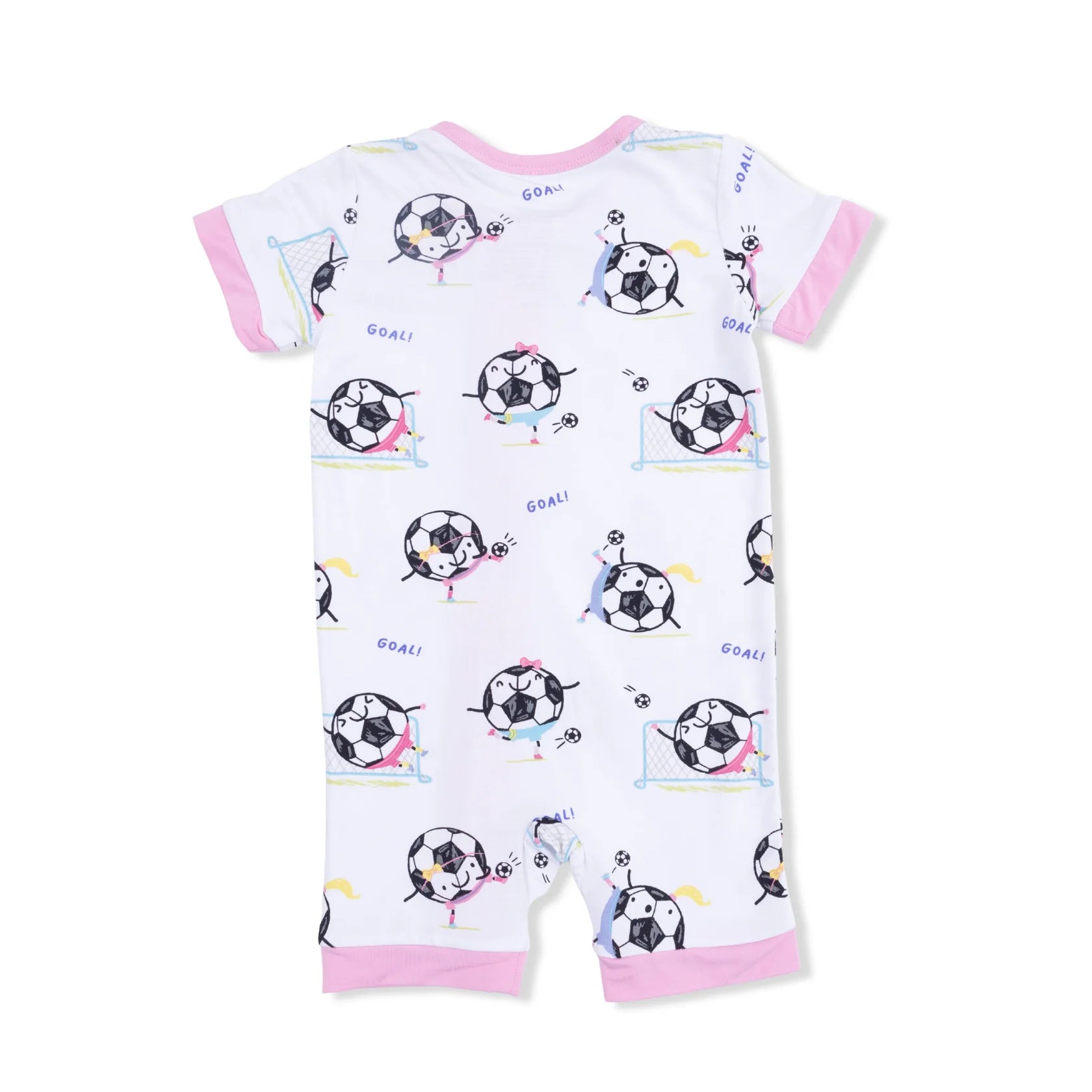 Soccer Balls Shortie 2-Way Zipper Romper - Pink