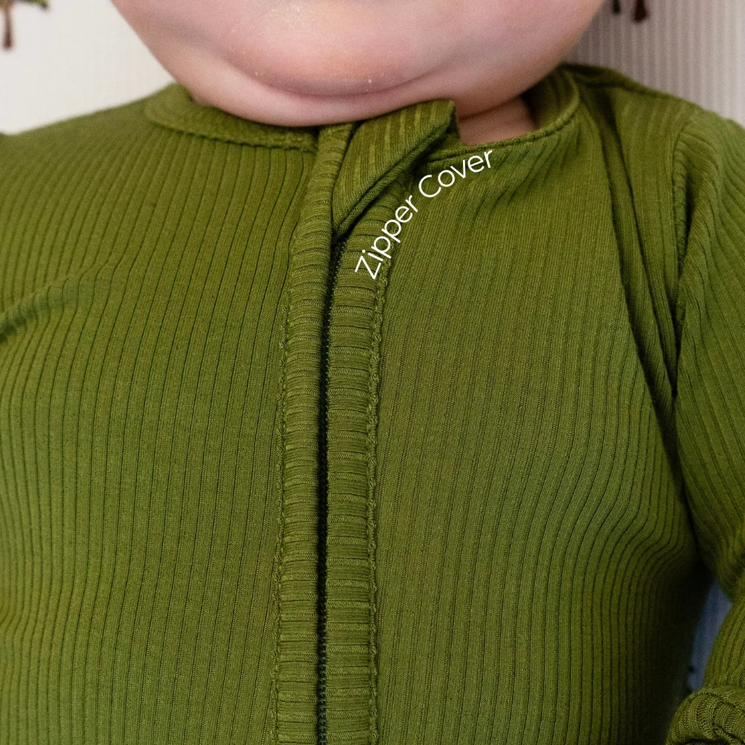 Ribbed Zipper Sleeper - Olive Green