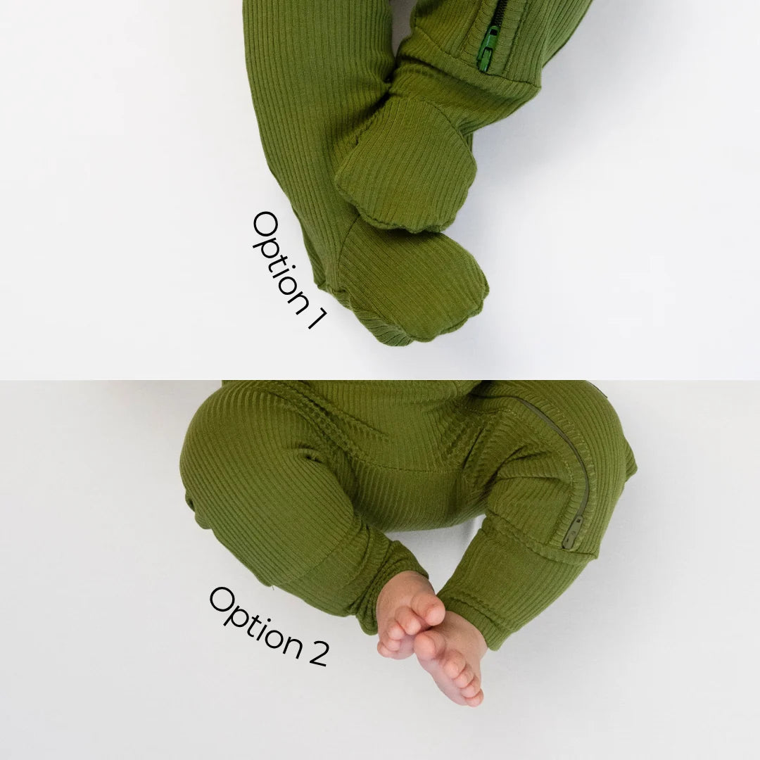 Ribbed Zipper Sleeper - Olive Green