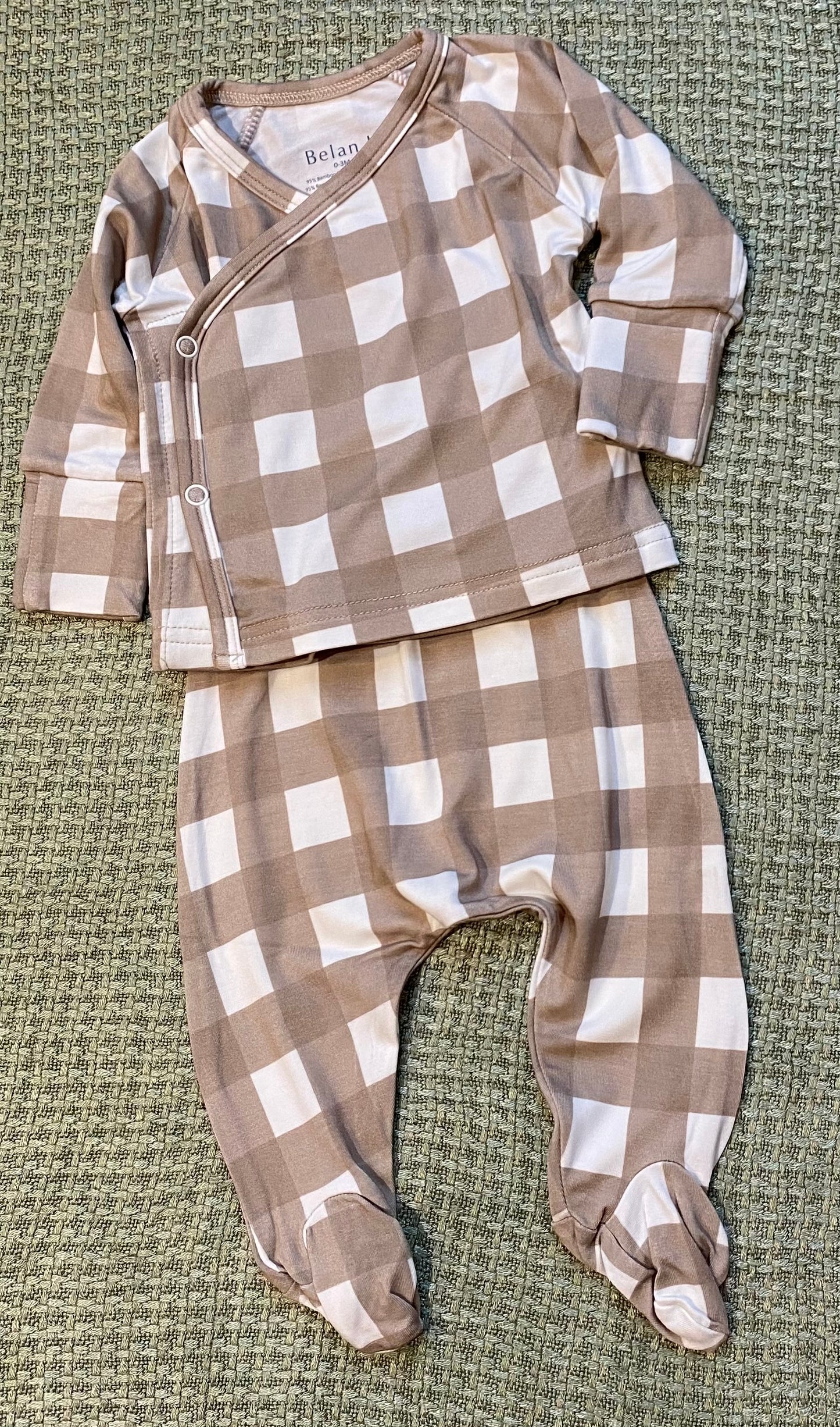 NB Kimono Set - Taupe Plaid