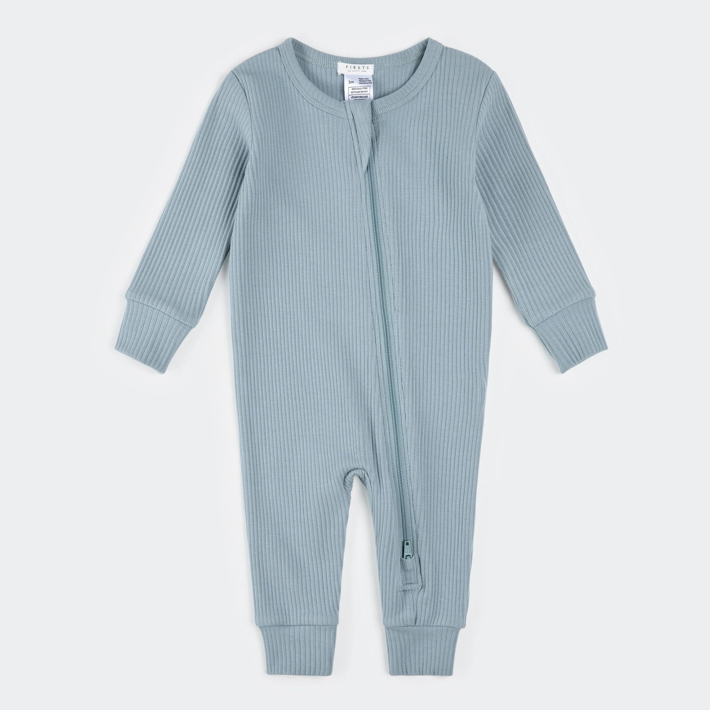Dusty Blue Ribbed Footless Romper