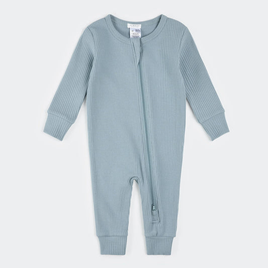 Dusty Blue Ribbed Footless Romper