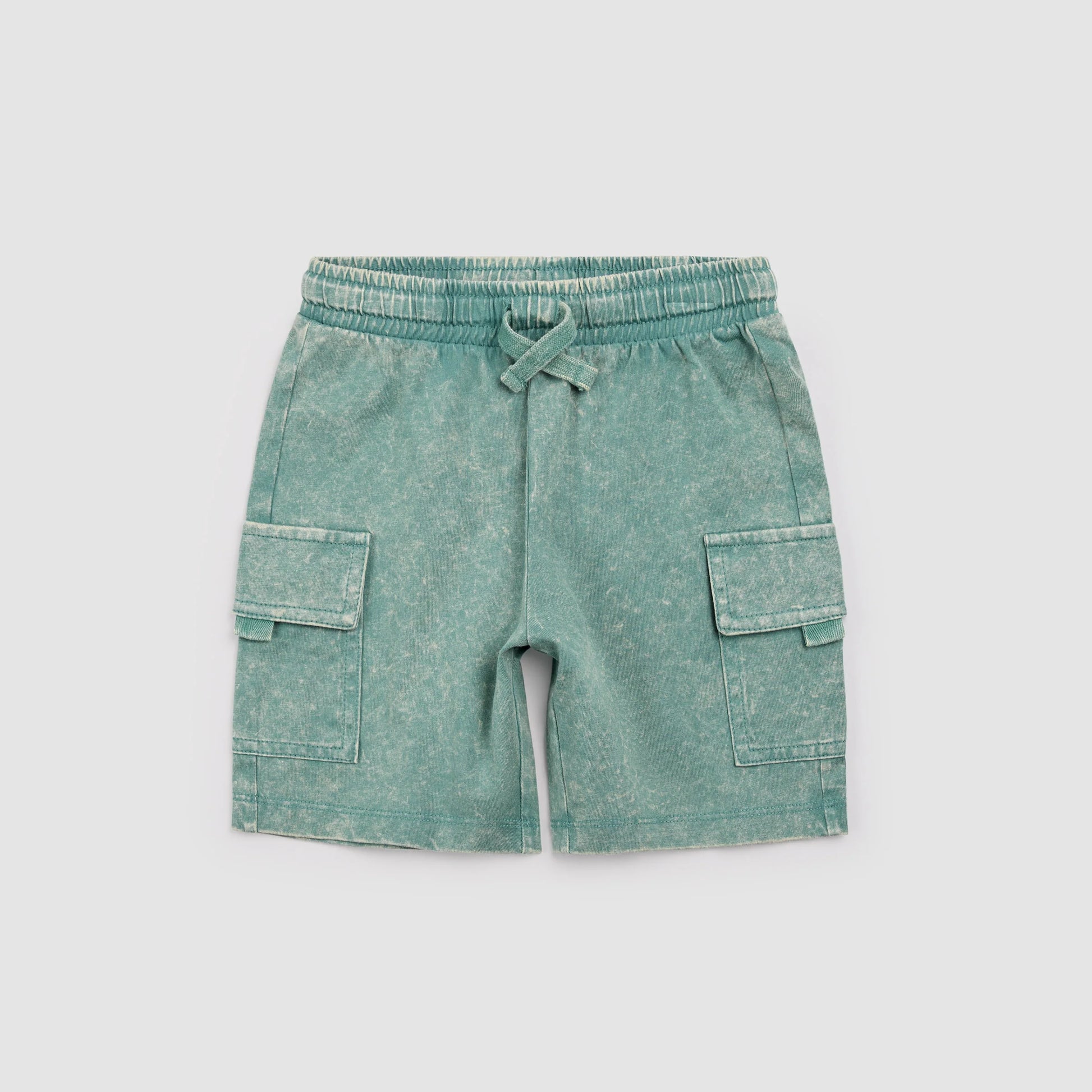 Teal Acid Wash Cargo Shorts