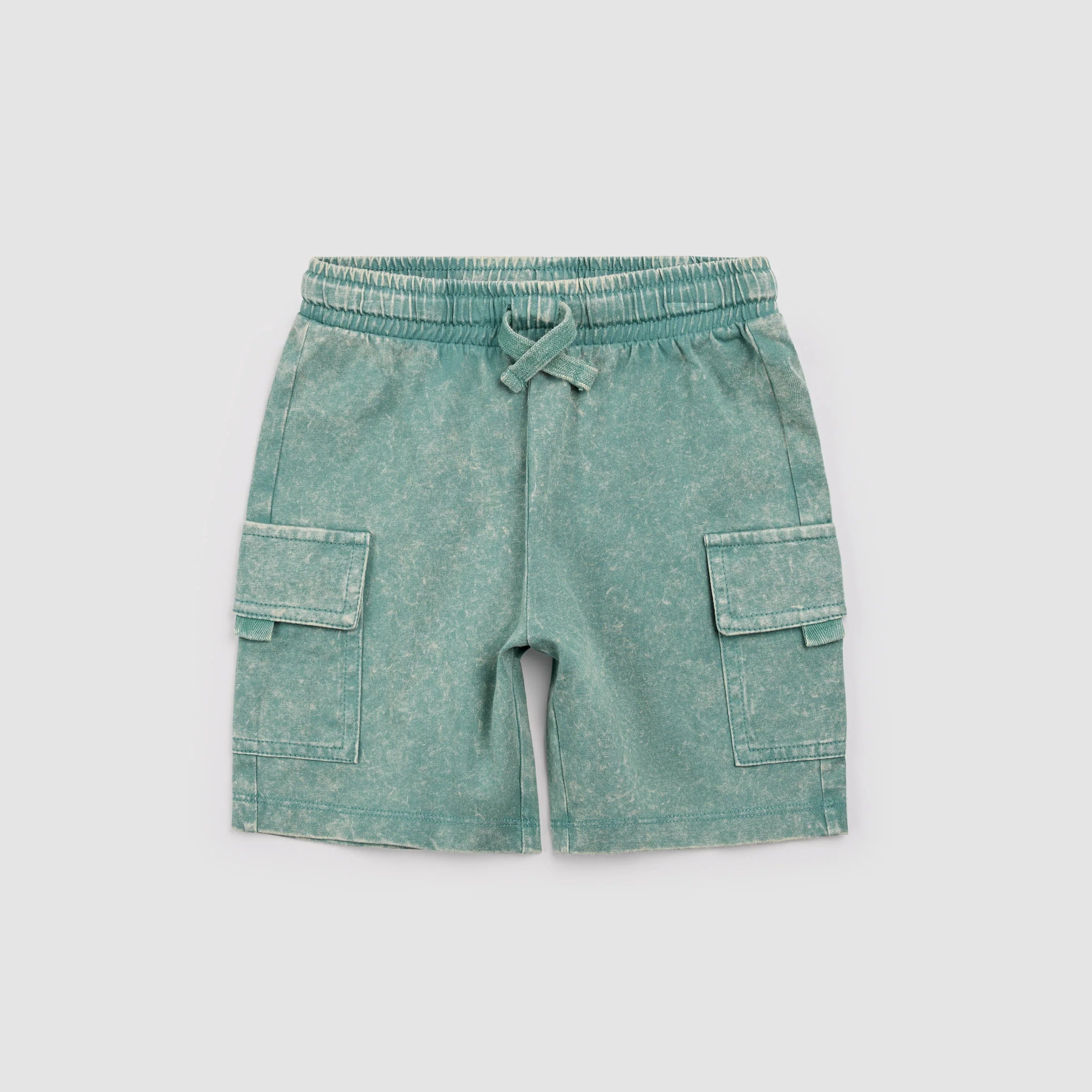 Teal Acid Wash Cargo Shorts