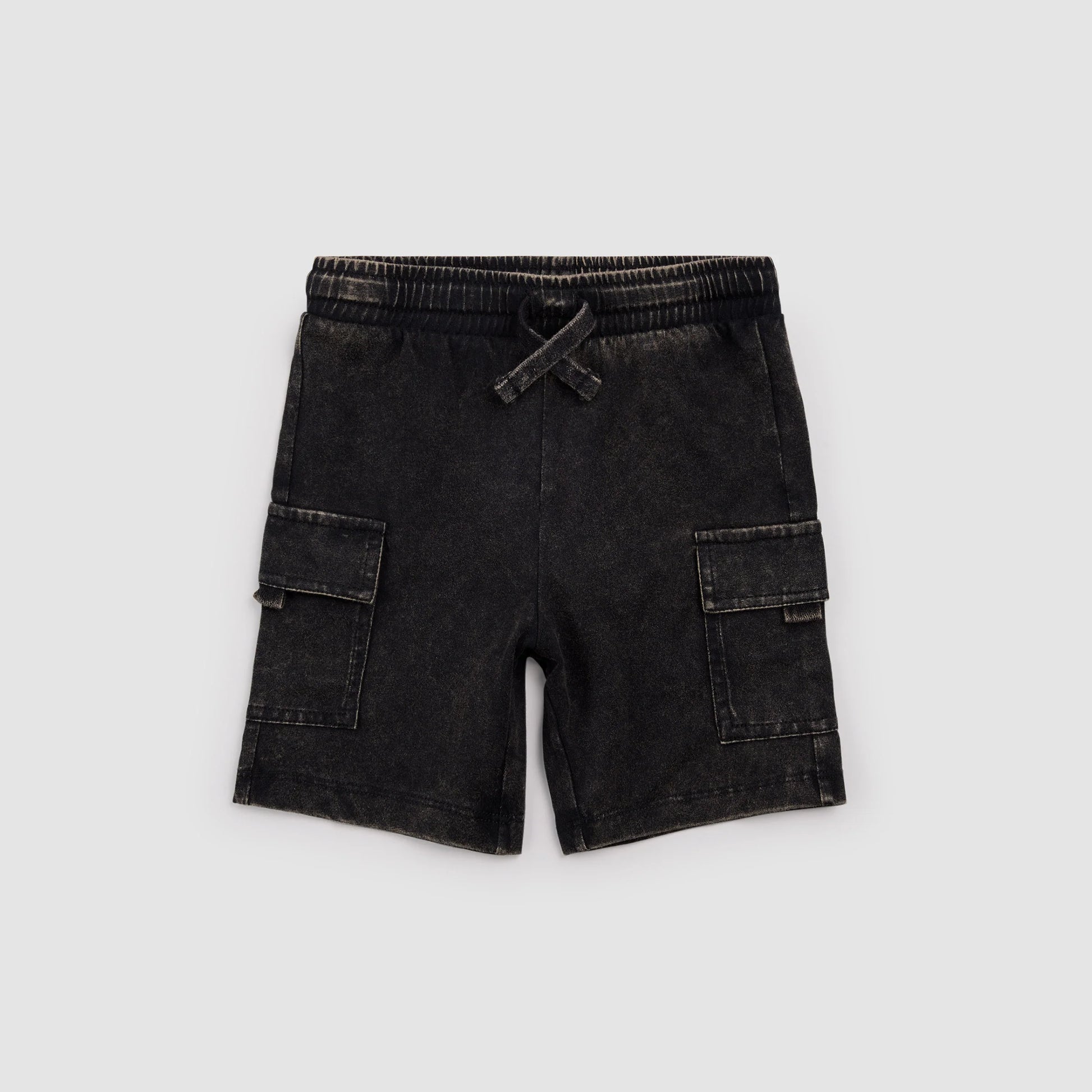 Black Acid Wash Cargo Shorts