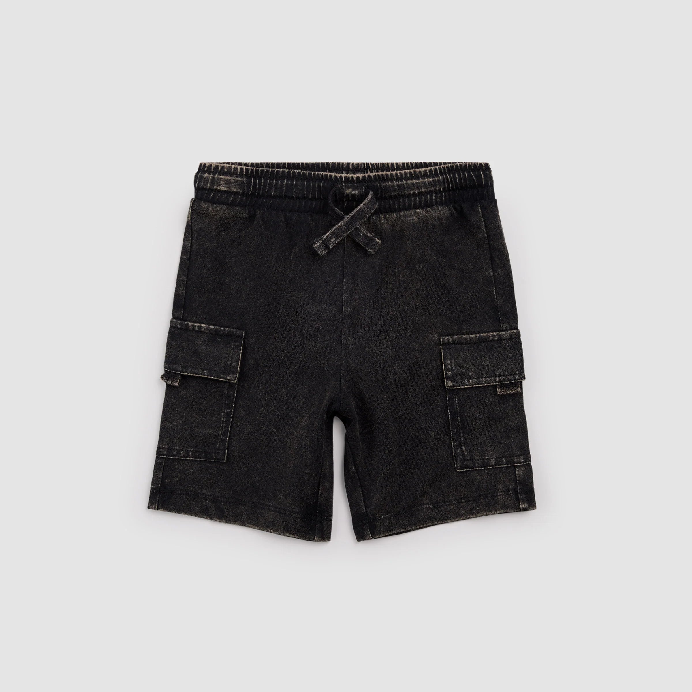 Black Acid Wash Cargo Shorts