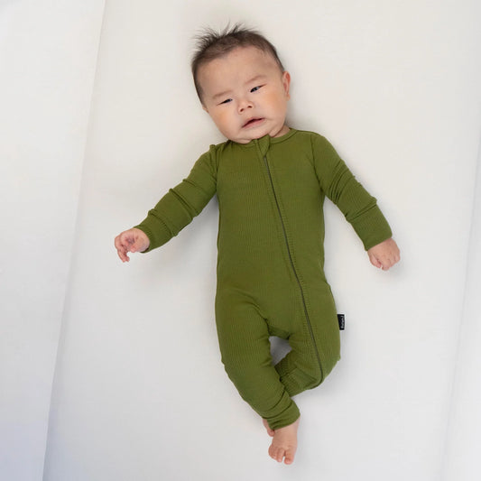 Ribbed Zipper Sleeper - Olive Green