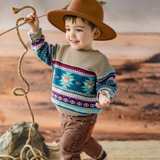 Boho Teal Knit Sweater