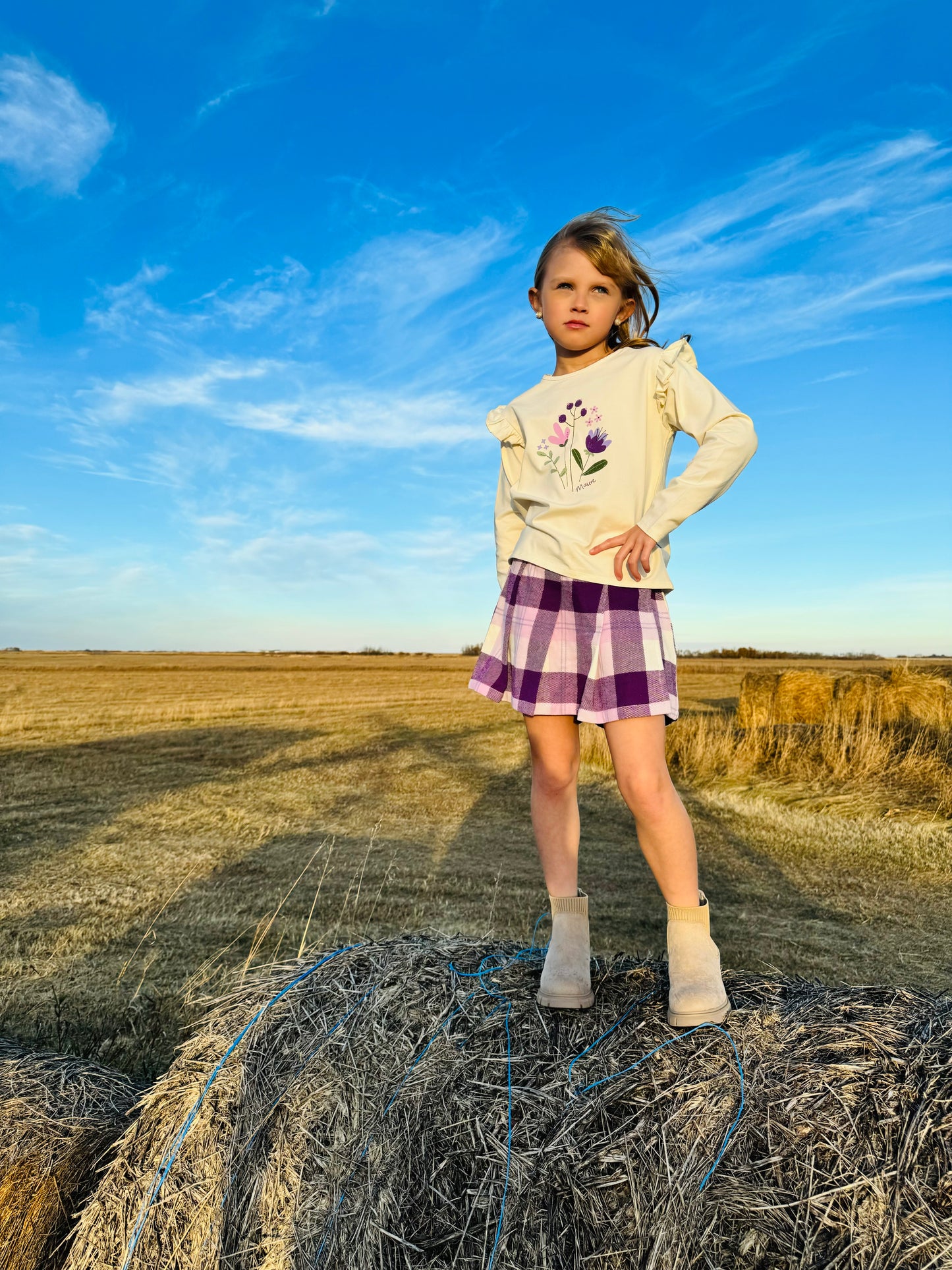 Cream + Purple Plaid Skort