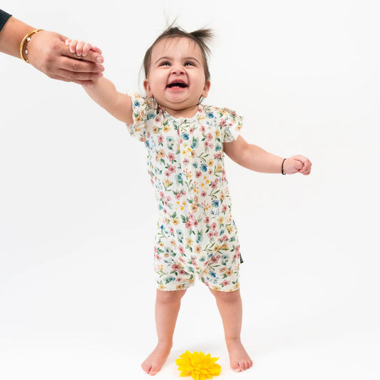 Ruffle Shortall Romper - Spring Meadow
