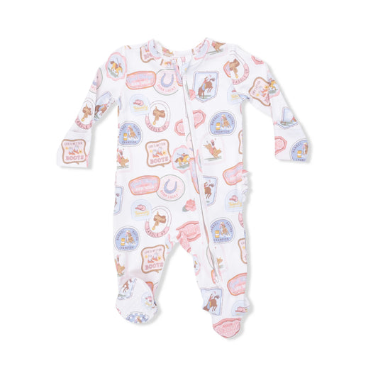 Rodeo Patches Ruffle Back Footie