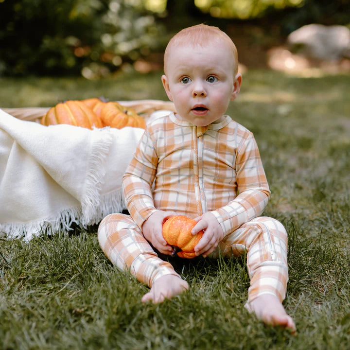 Sleeper with Fold-Over Cuffs -  Pumpkin Plaid