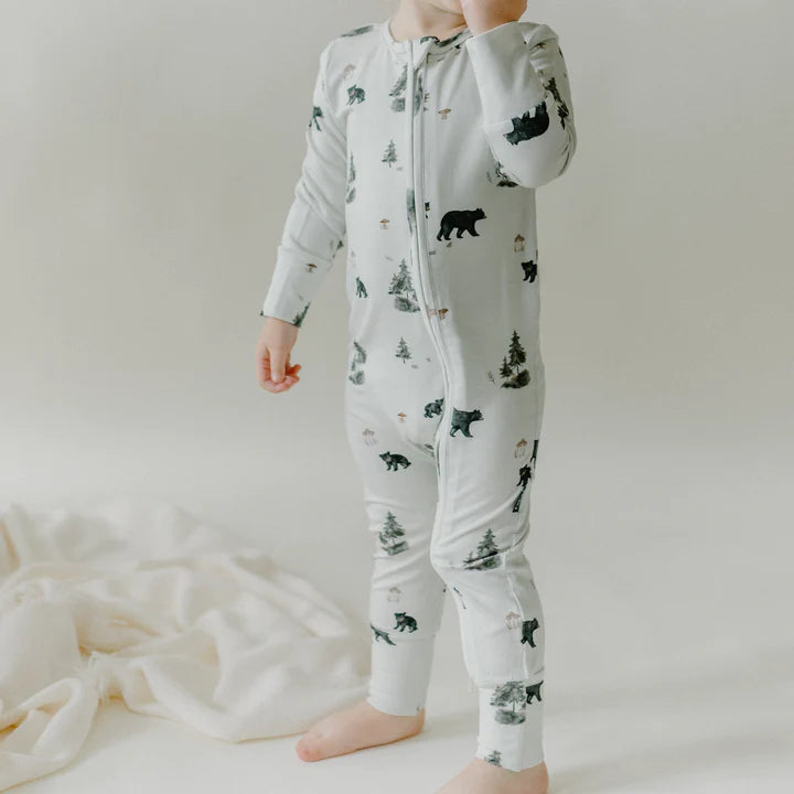 Sleeper with Fold-Over Cuffs - Black Bears