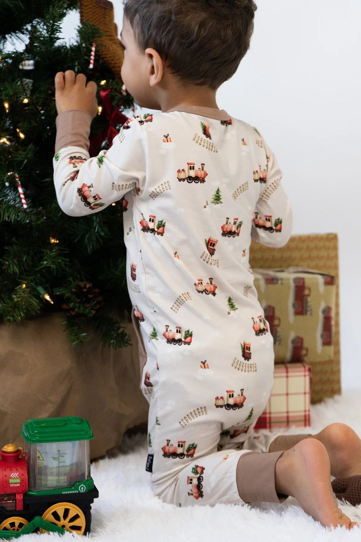 L/S Pocket Romper - Christmas Train