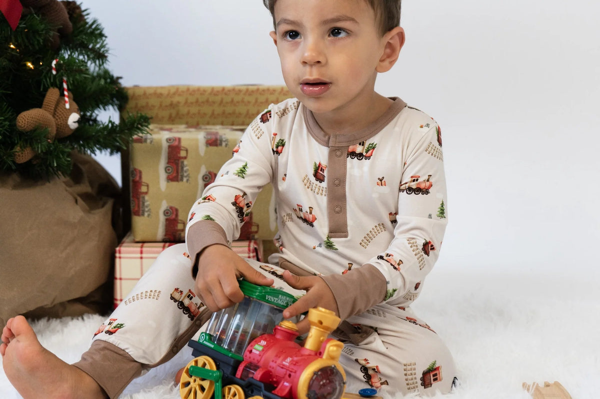 L/S Pocket Romper - Christmas Train