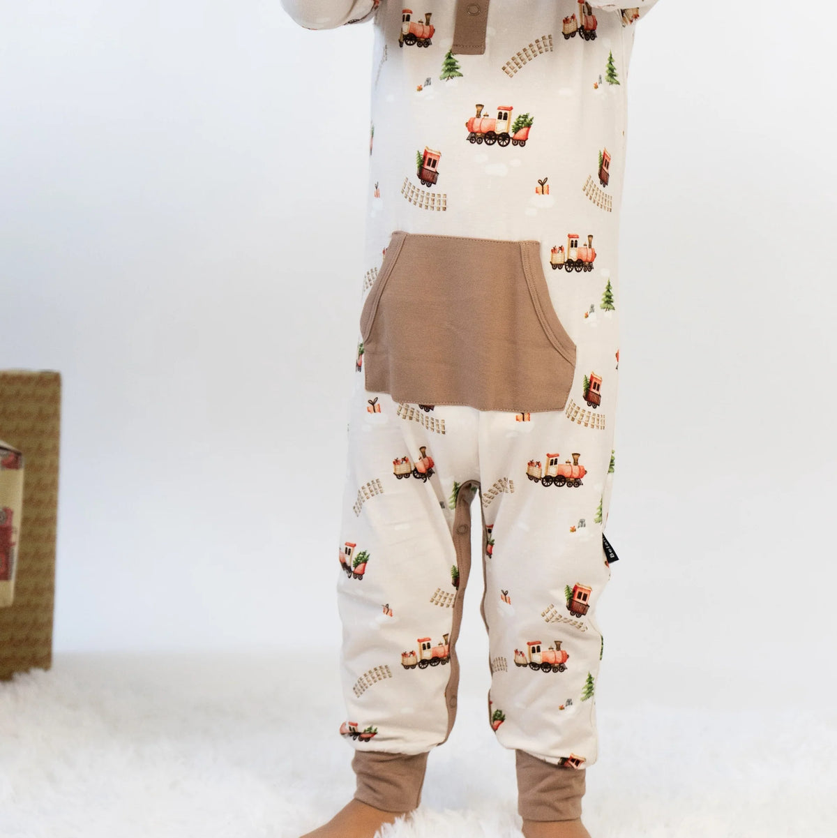 L/S Pocket Romper - Christmas Train