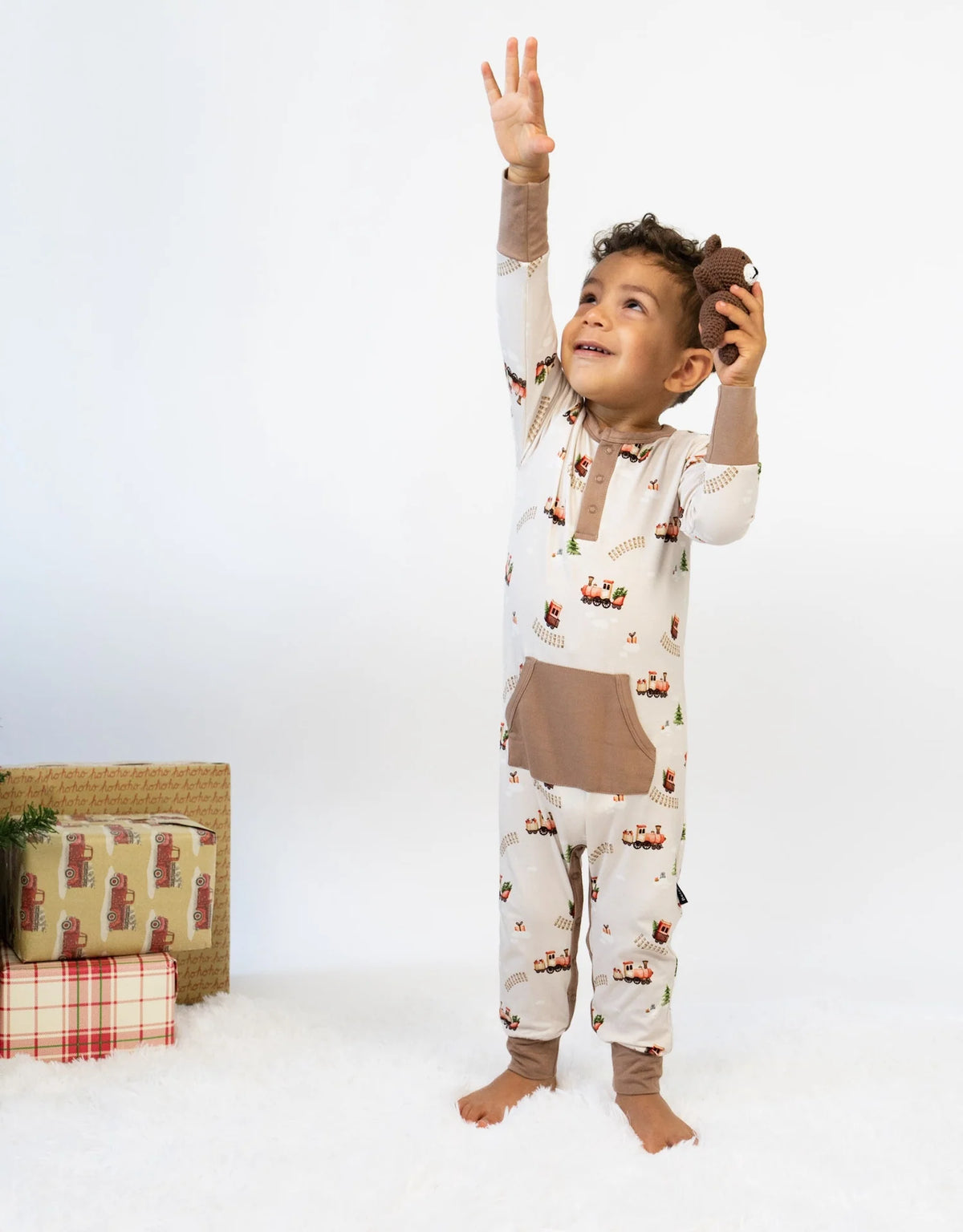 L/S Pocket Romper - Christmas Train