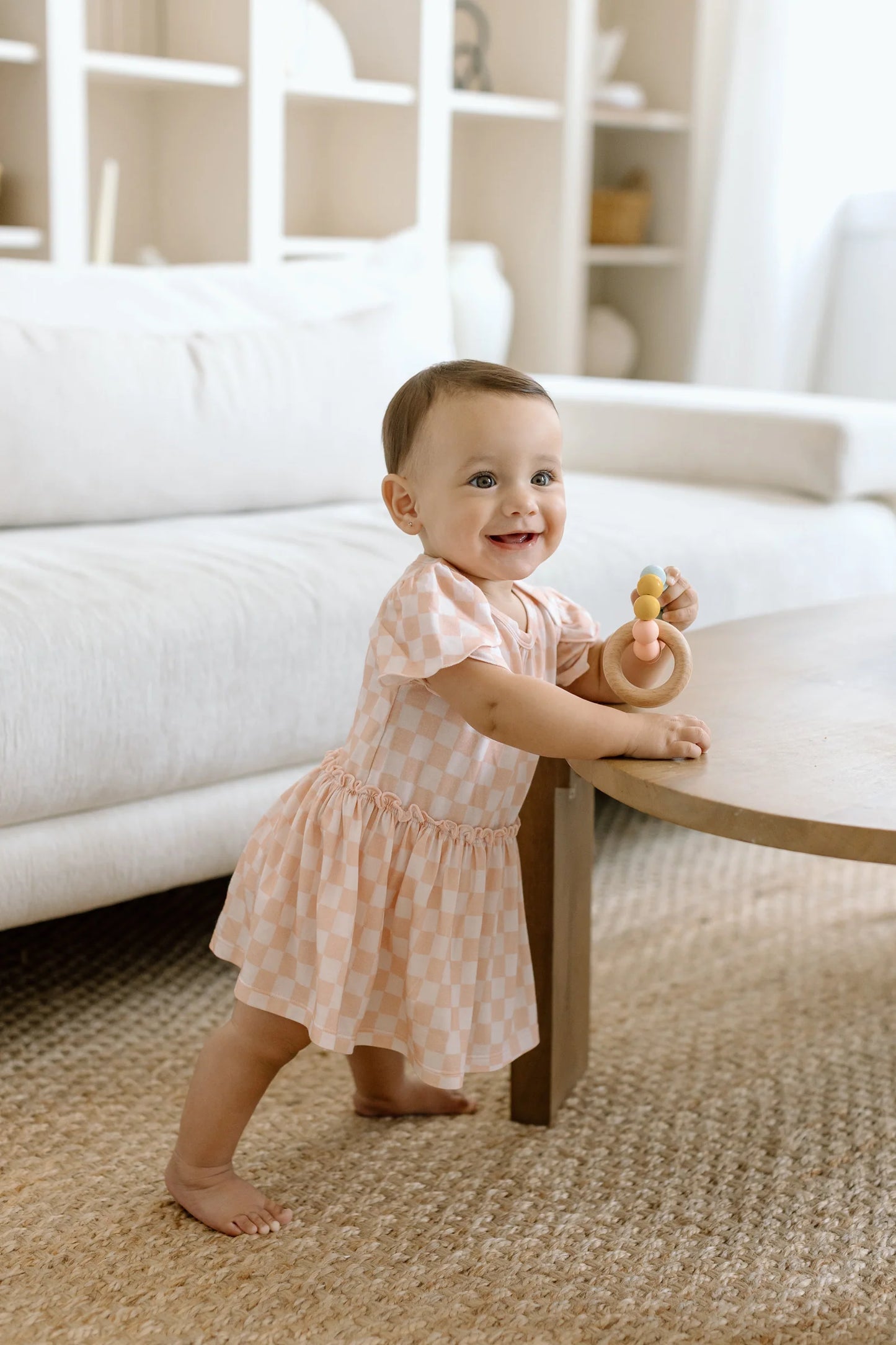 Pink Checker Bamboo Bodysuit Dress