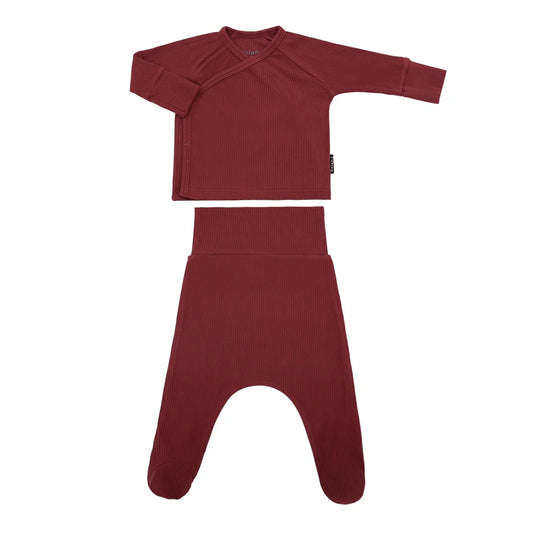 Newborn Ribbed Kimono Set - Burgundy