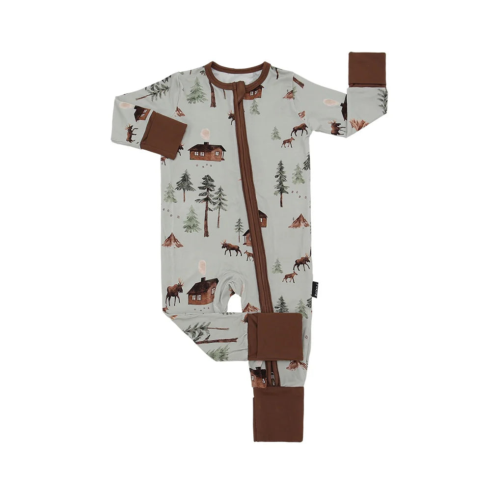 Footless Sleeper with Fold Over Cuffs - Minty Moose