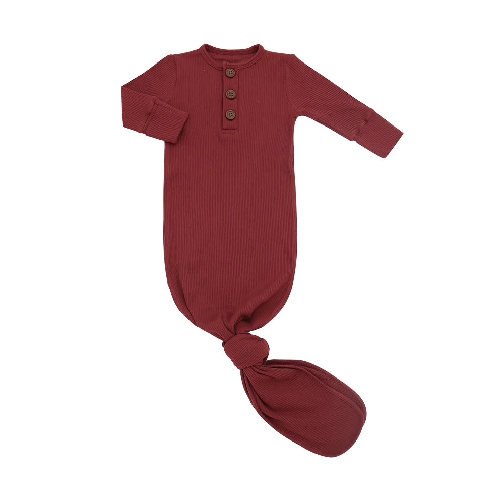 Bamboo Ribbed Knotted Sleep Gown - Burgundy