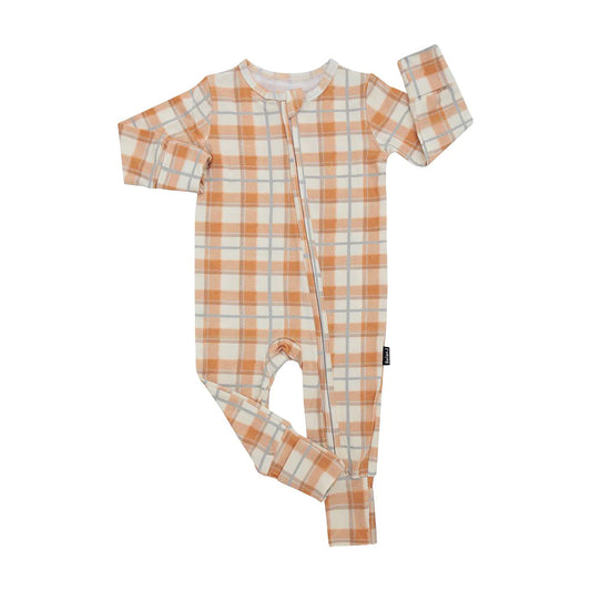 Sleeper with Fold-Over Cuffs -  Pumpkin Plaid