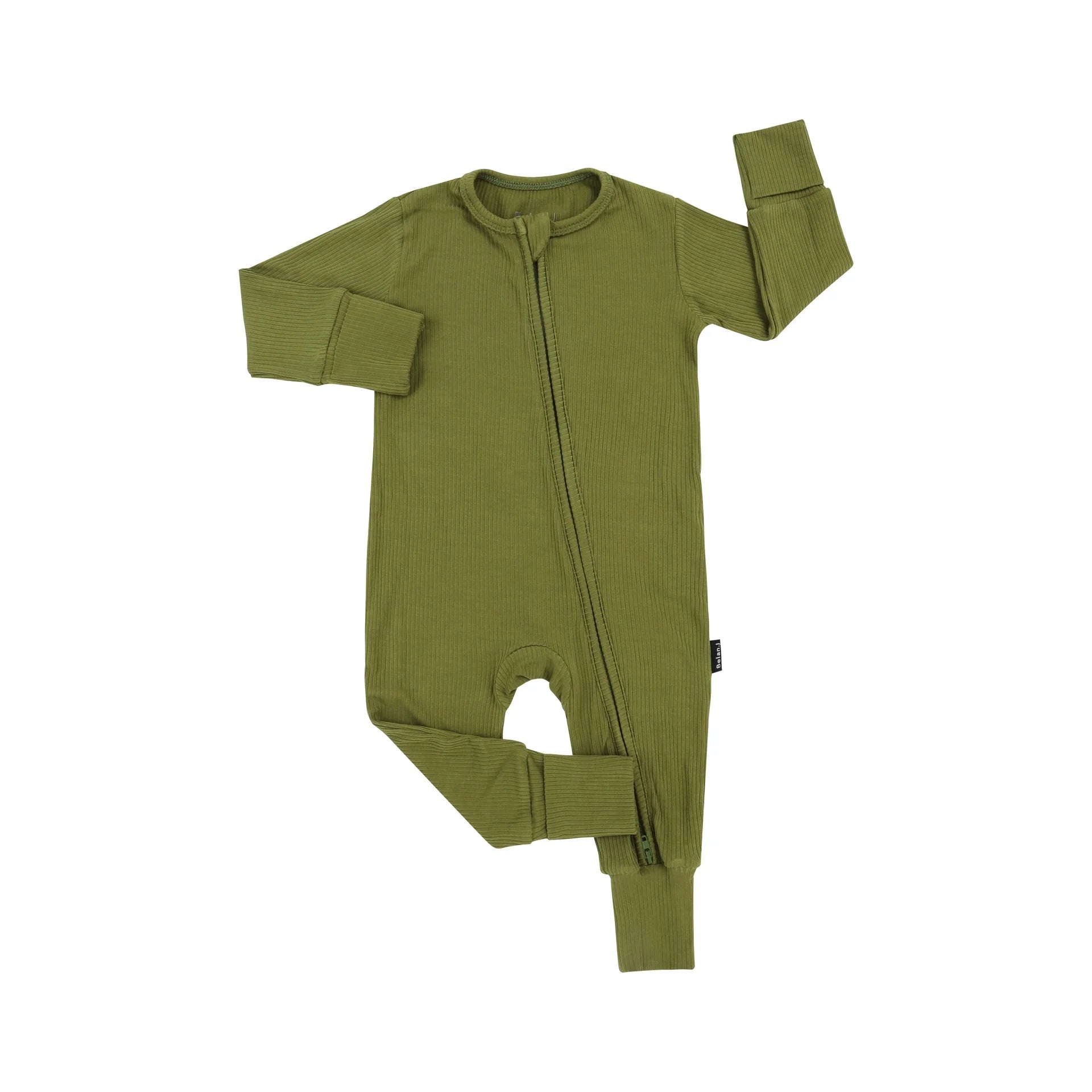 Ribbed Zipper Sleeper - Olive Green