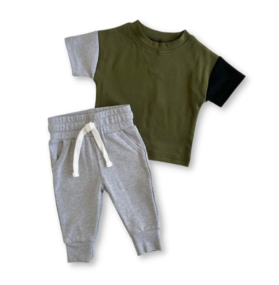 Gray Colour Block Matching Set