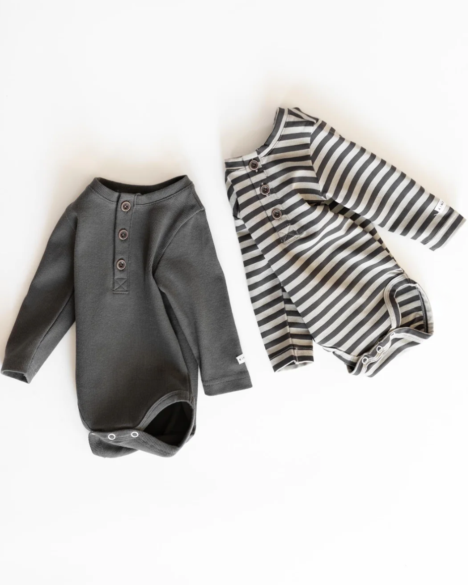 Stone Striped Ribbed Onesie