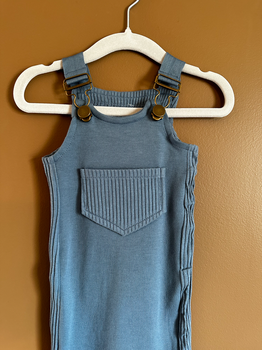 Sky Blue Ribbed Overall Romper