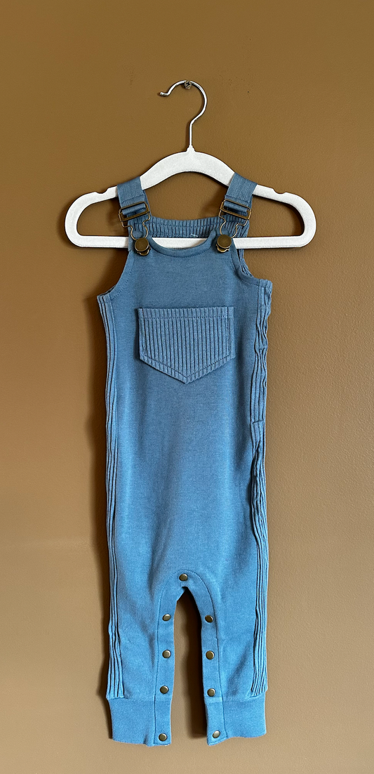Sky Blue Ribbed Overall Romper