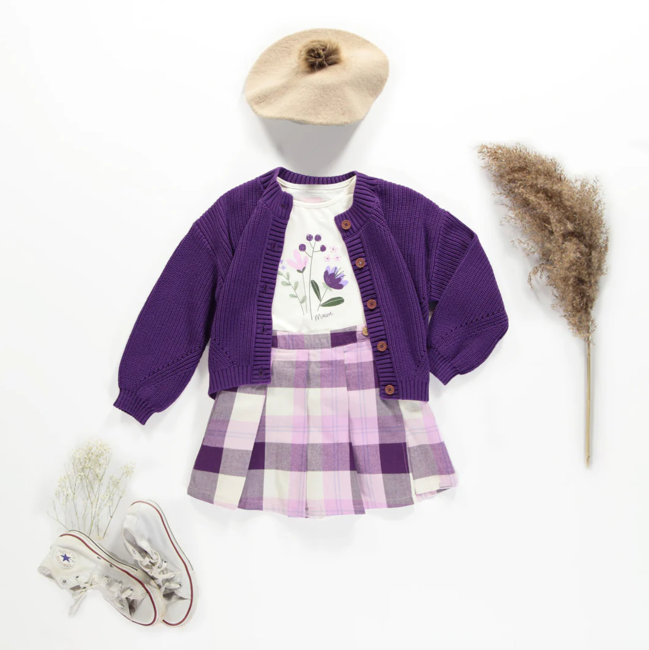 Cream + Purple Plaid Skort