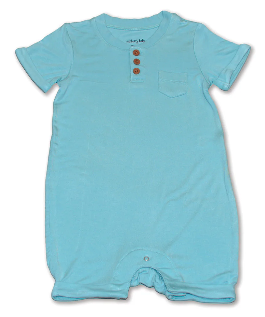 Bamboo Button Romper Aqua