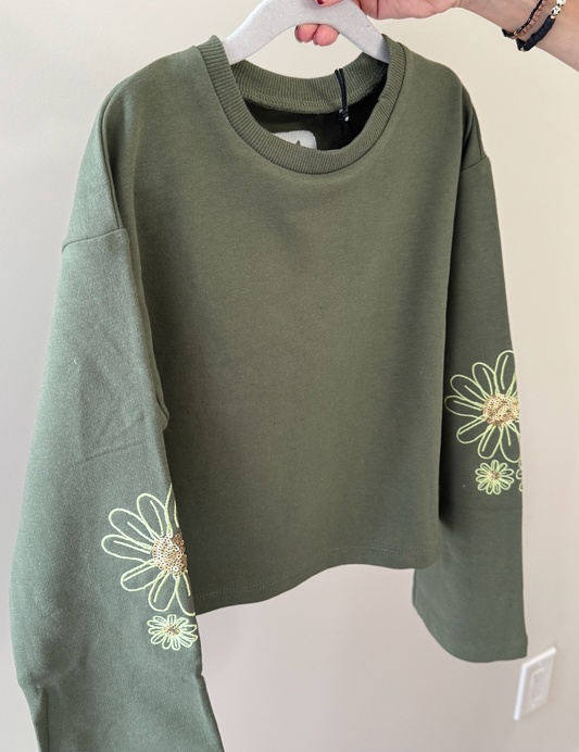 Jade Floral Sticthed Long-Sleeve