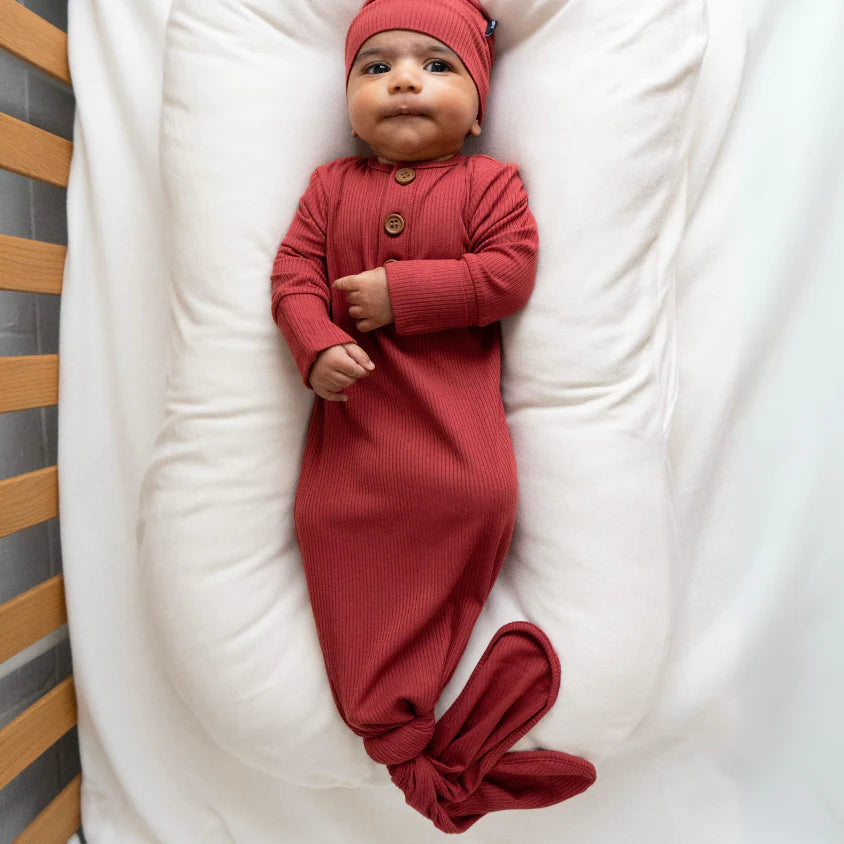 Bamboo Ribbed Knotted Sleep Gown - Burgundy