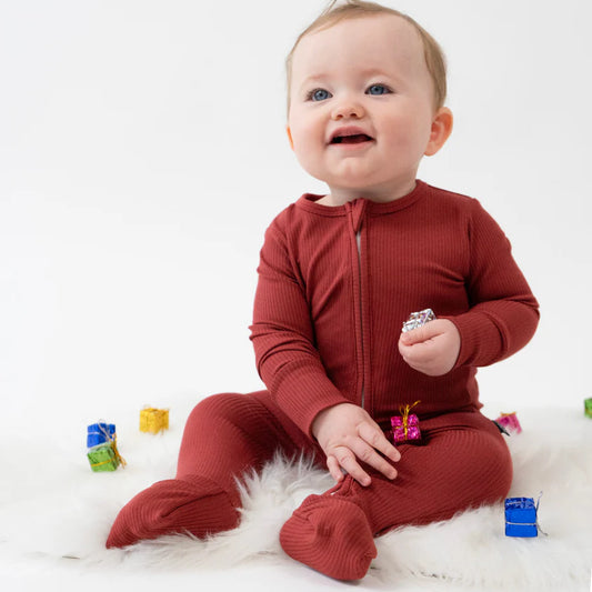 Footless Ribbed Sleeper with Fold Over Cuffs - Burgundy