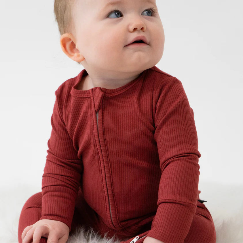 Footless Sleeper with Fold Over Cuffs - Burgundy