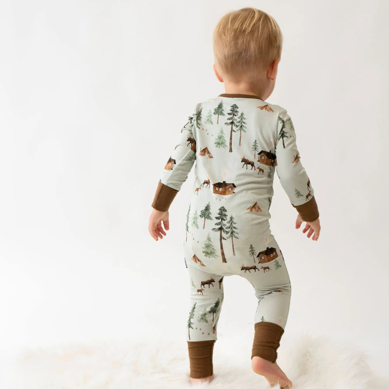 Footless Sleeper with Fold Over Cuffs - Minty Moose