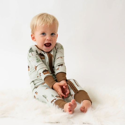 Footless Sleeper with Fold Over Cuffs - Minty Moose