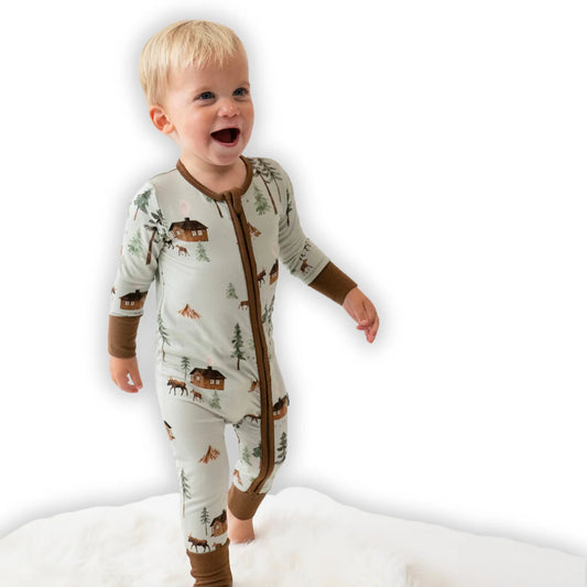 Footless Sleeper with Fold Over Cuffs - Minty Moose