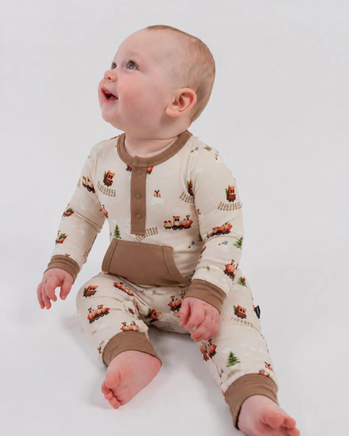 L/S Pocket Romper - Christmas Train