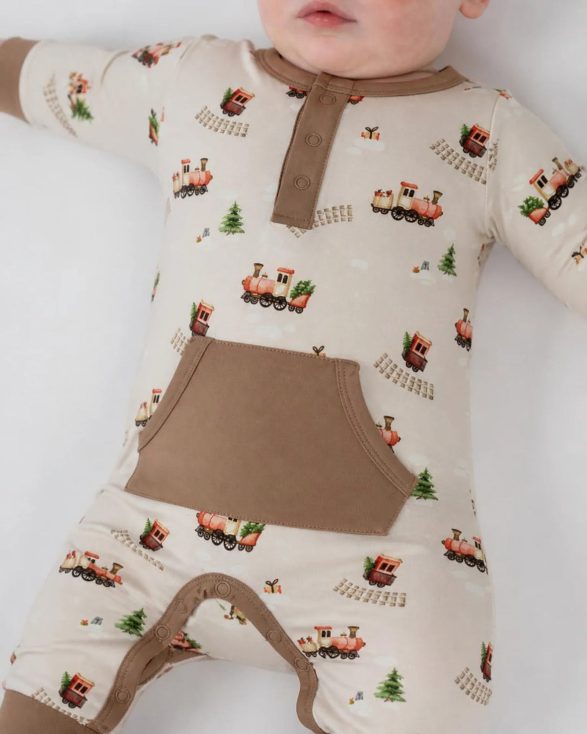 L/S Pocket Romper - Christmas Train