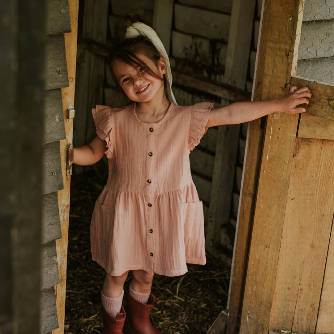 Blush Ruffle Muslin Dress