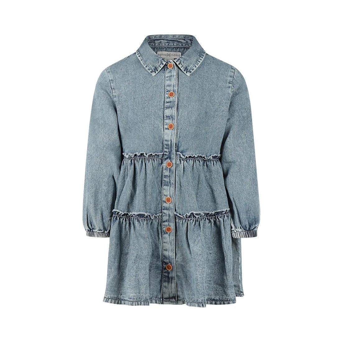 Tiered Denim Button-Down Dress