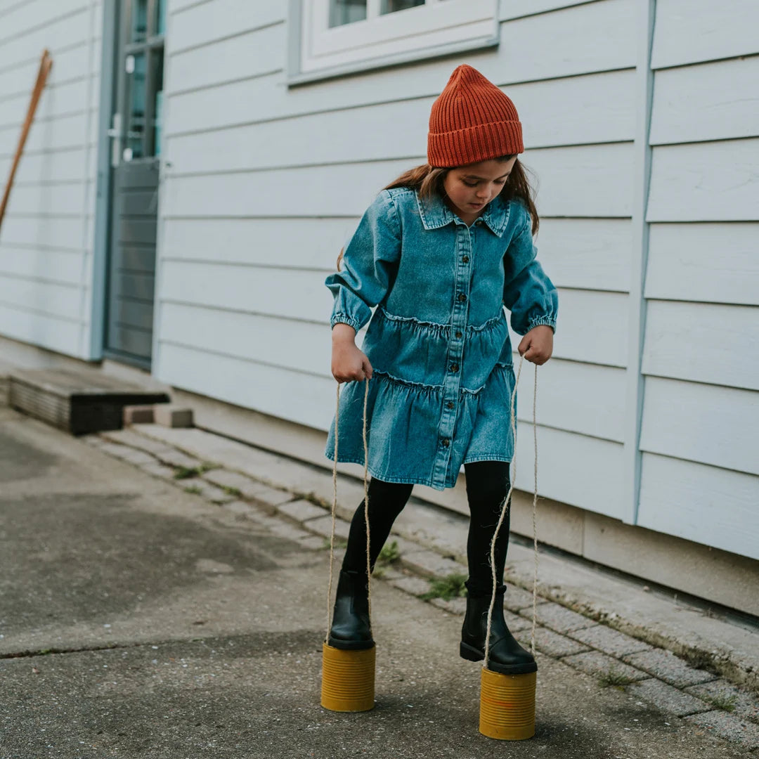 Tiered Denim Button-Down Dress